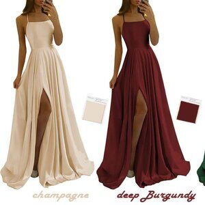 New! Formal Satin Gown with side slit